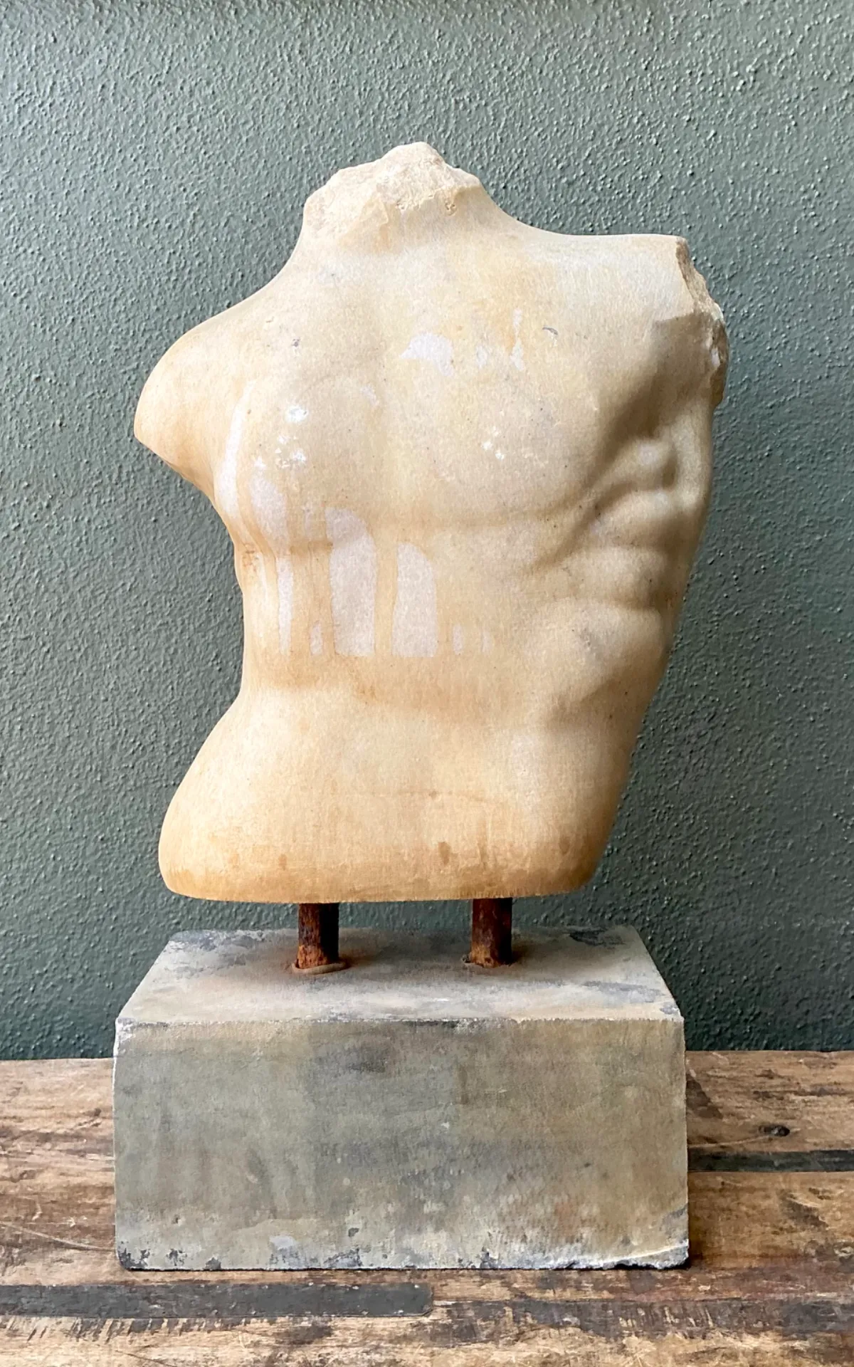 Vintage Stone Torso Sculpture on Cement Base — additional photo 2