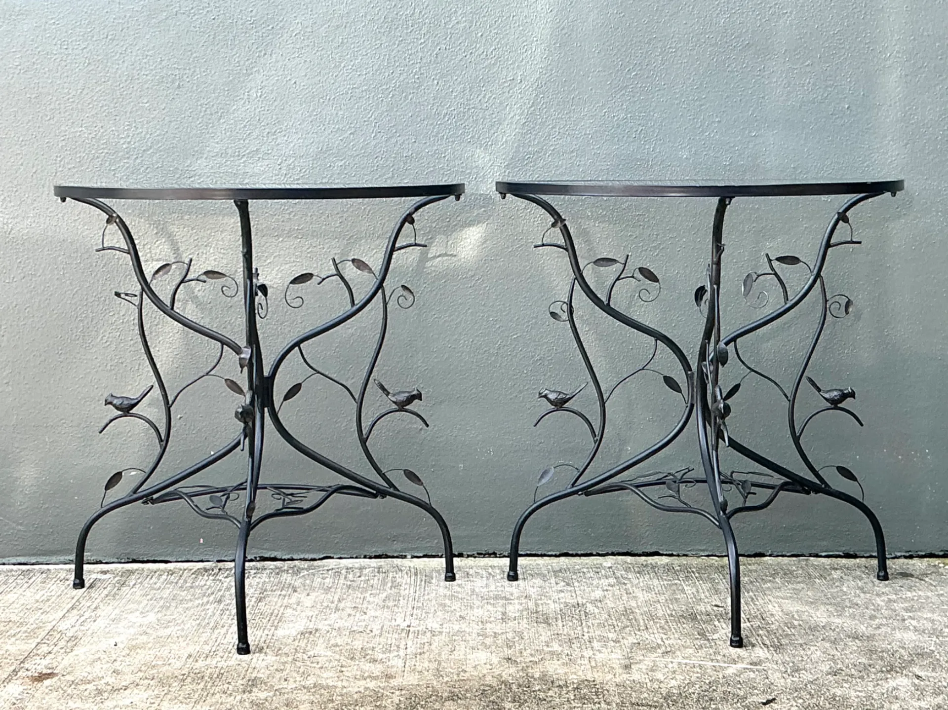 Vintage Sculptural Metal Demilune Console Tables - A Pair — additional photo 1
