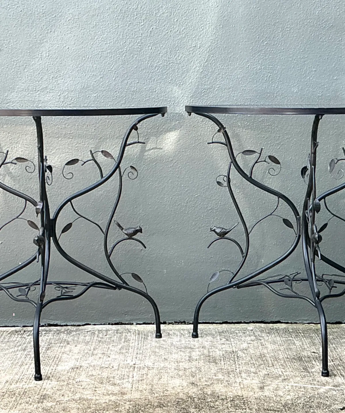 Vintage Sculptural Metal Demilune Console Tables - A Pair