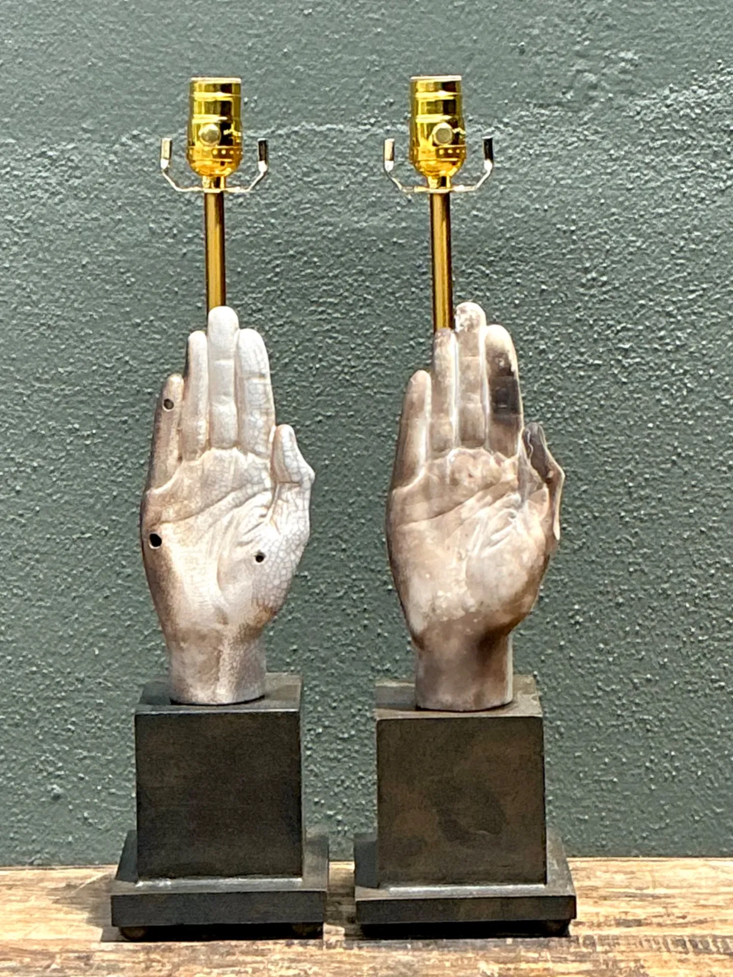 Vintage Ceramic Hand Sculpture Table Lamps - A Pair — additional photo 7