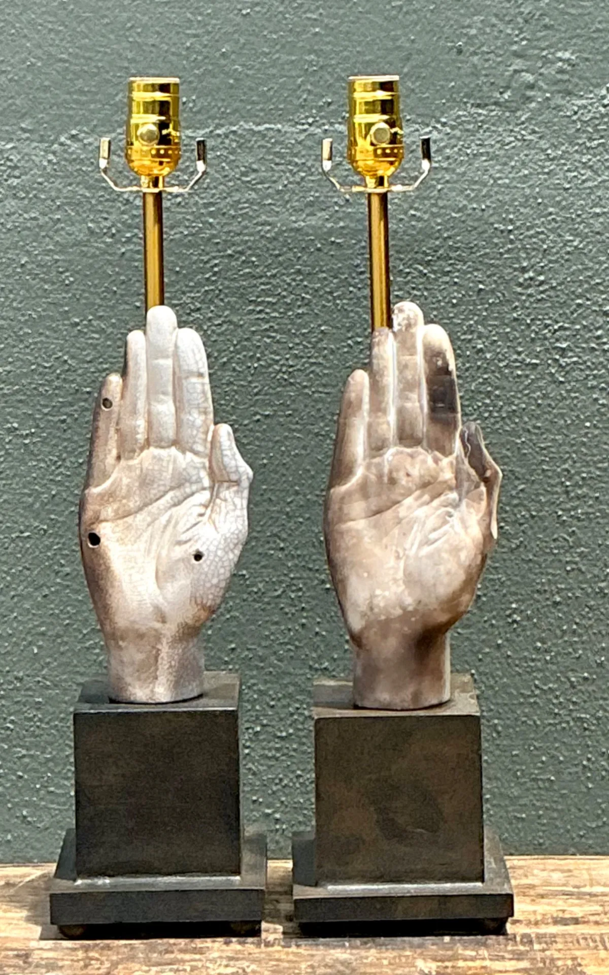 Vintage Ceramic Hand Sculpture Table Lamps - A Pair — additional photo 7
