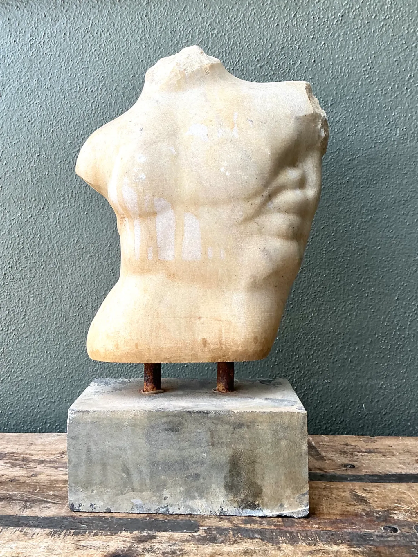 Vintage Stone Torso Sculpture on Cement Base — additional photo 4