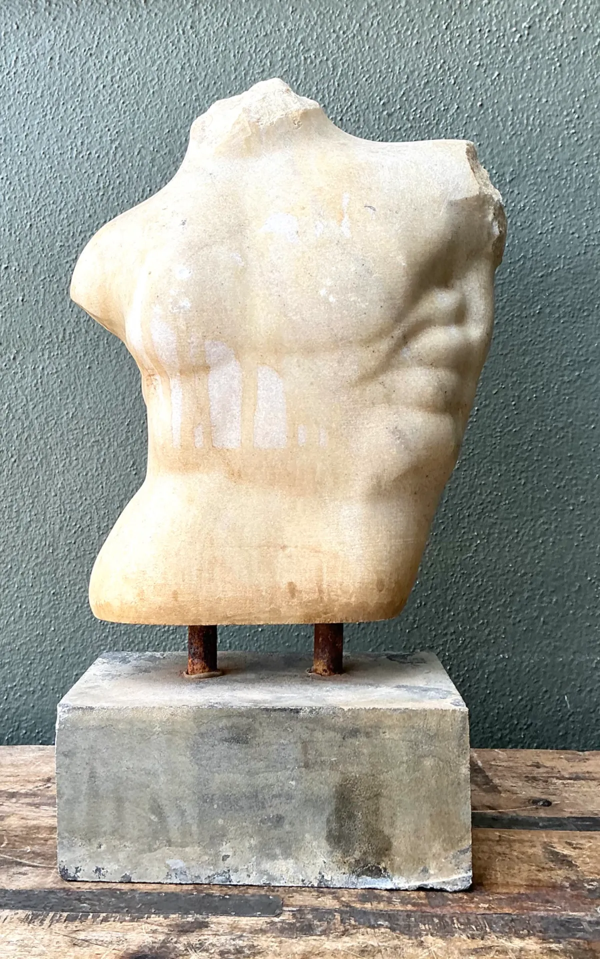 Vintage Stone Torso Sculpture on Cement Base — additional photo 4