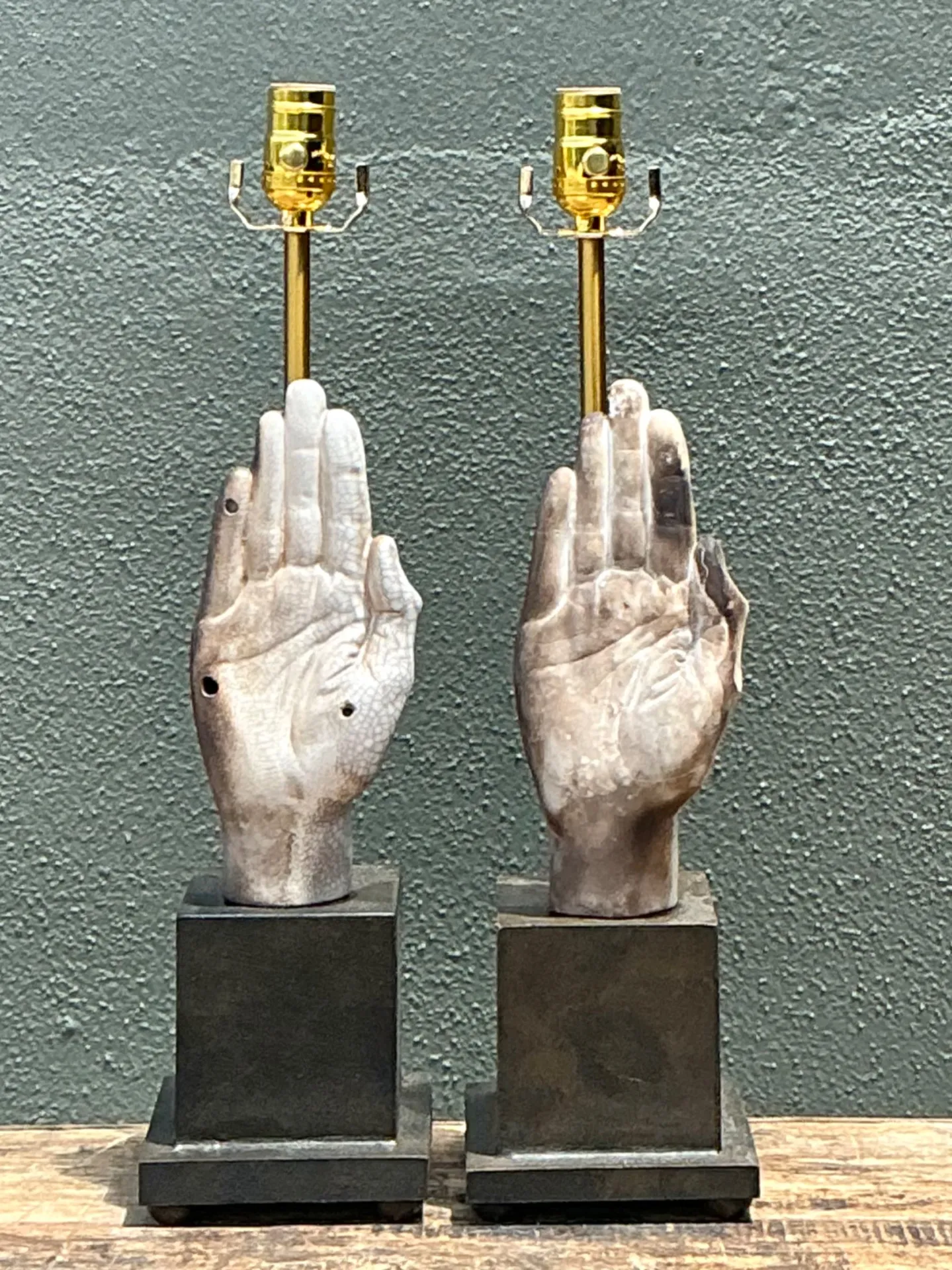 Vintage Ceramic Hand Sculpture Table Lamps - A Pair — additional photo 6