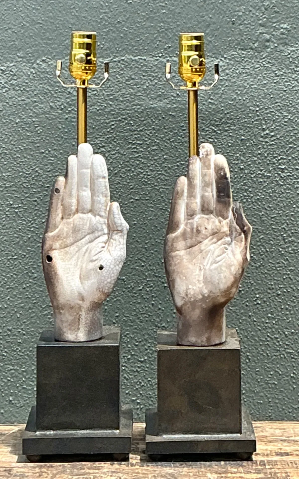 Vintage Ceramic Hand Sculpture Table Lamps - A Pair — additional photo 6