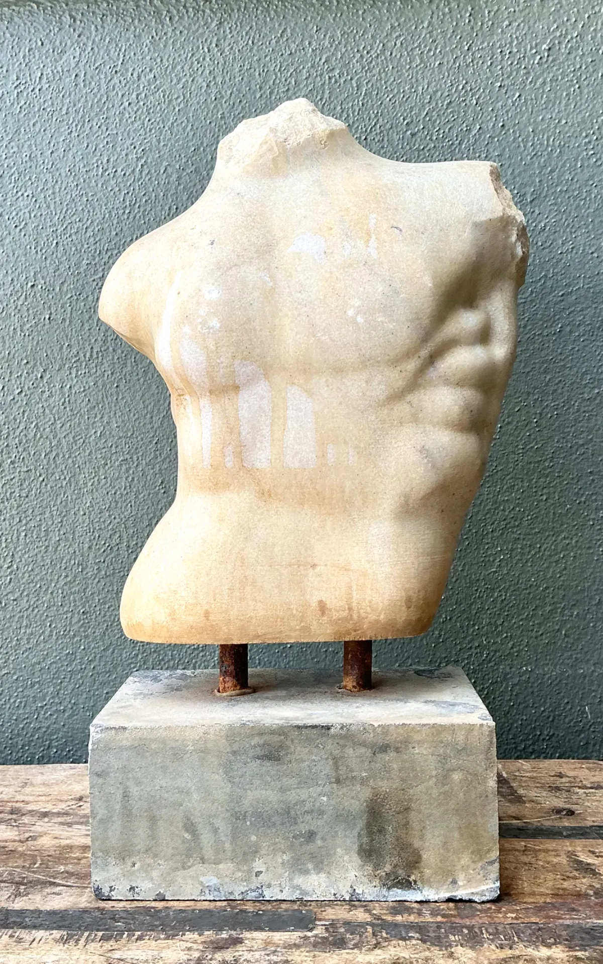 Vintage Stone Torso Sculpture on Cement Base — additional photo 6