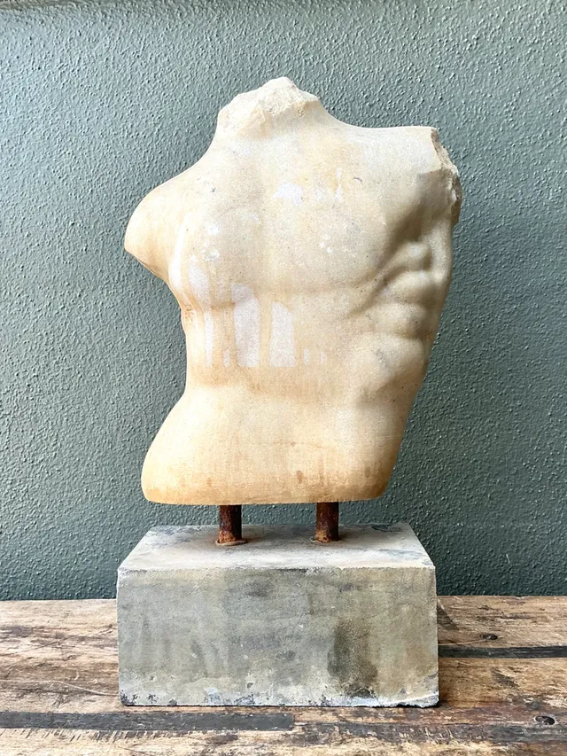 Vintage Stone Torso Sculpture on Cement Base — additional photo 6