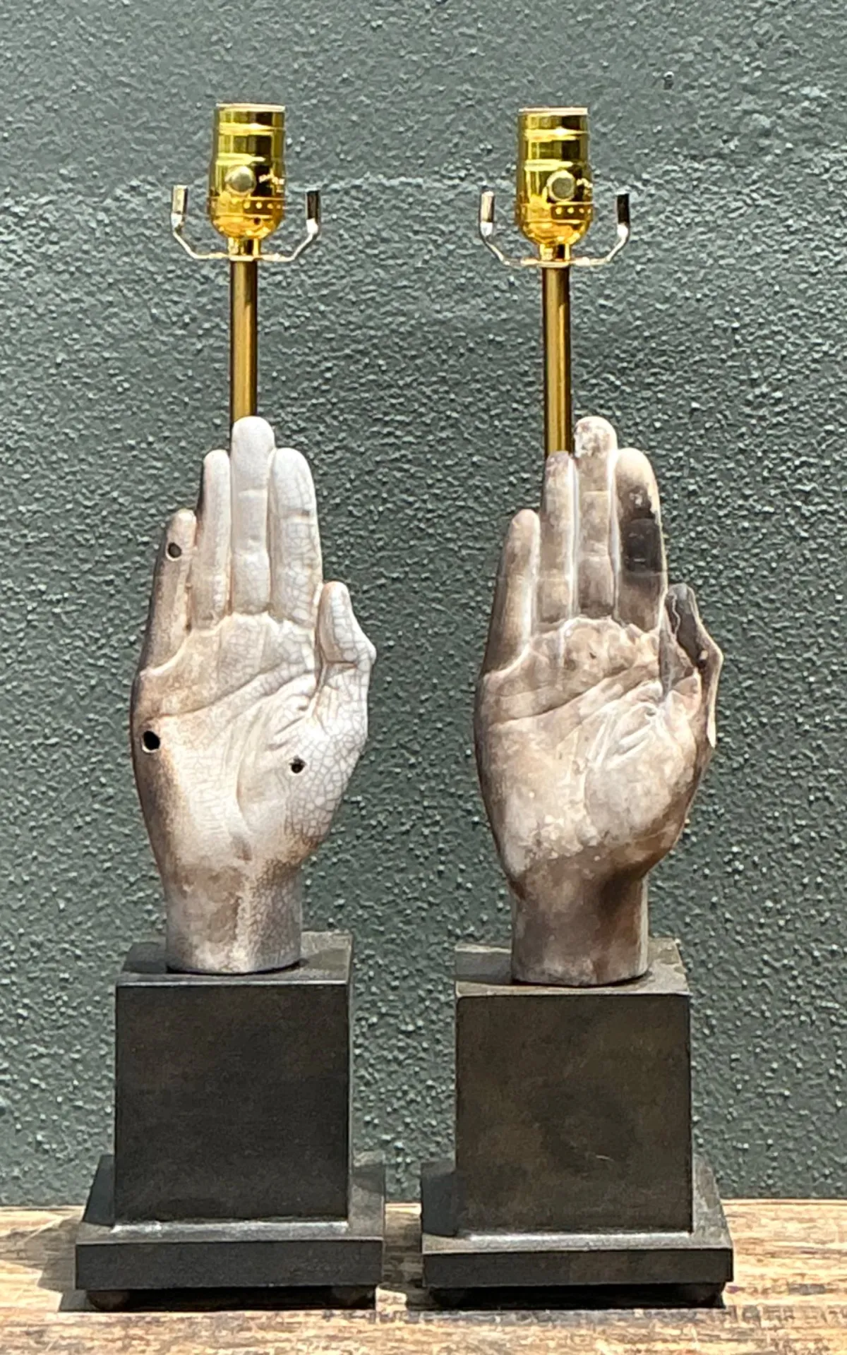 Vintage Ceramic Hand Sculpture Table Lamps - A Pair — additional photo 5