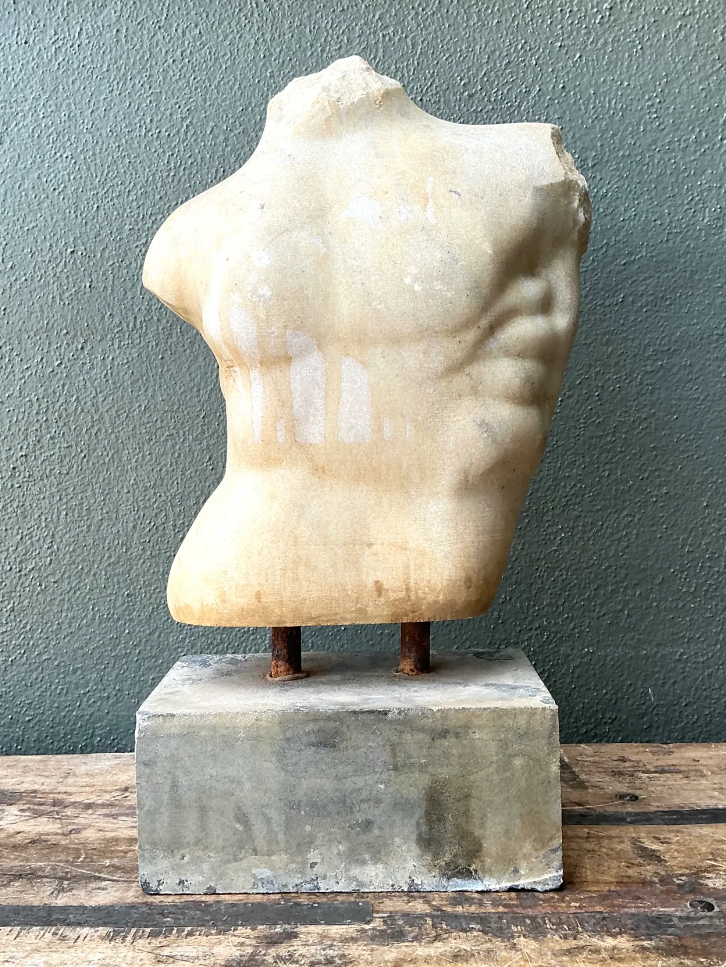 Vintage Stone Torso Sculpture on Cement Base — additional photo 8