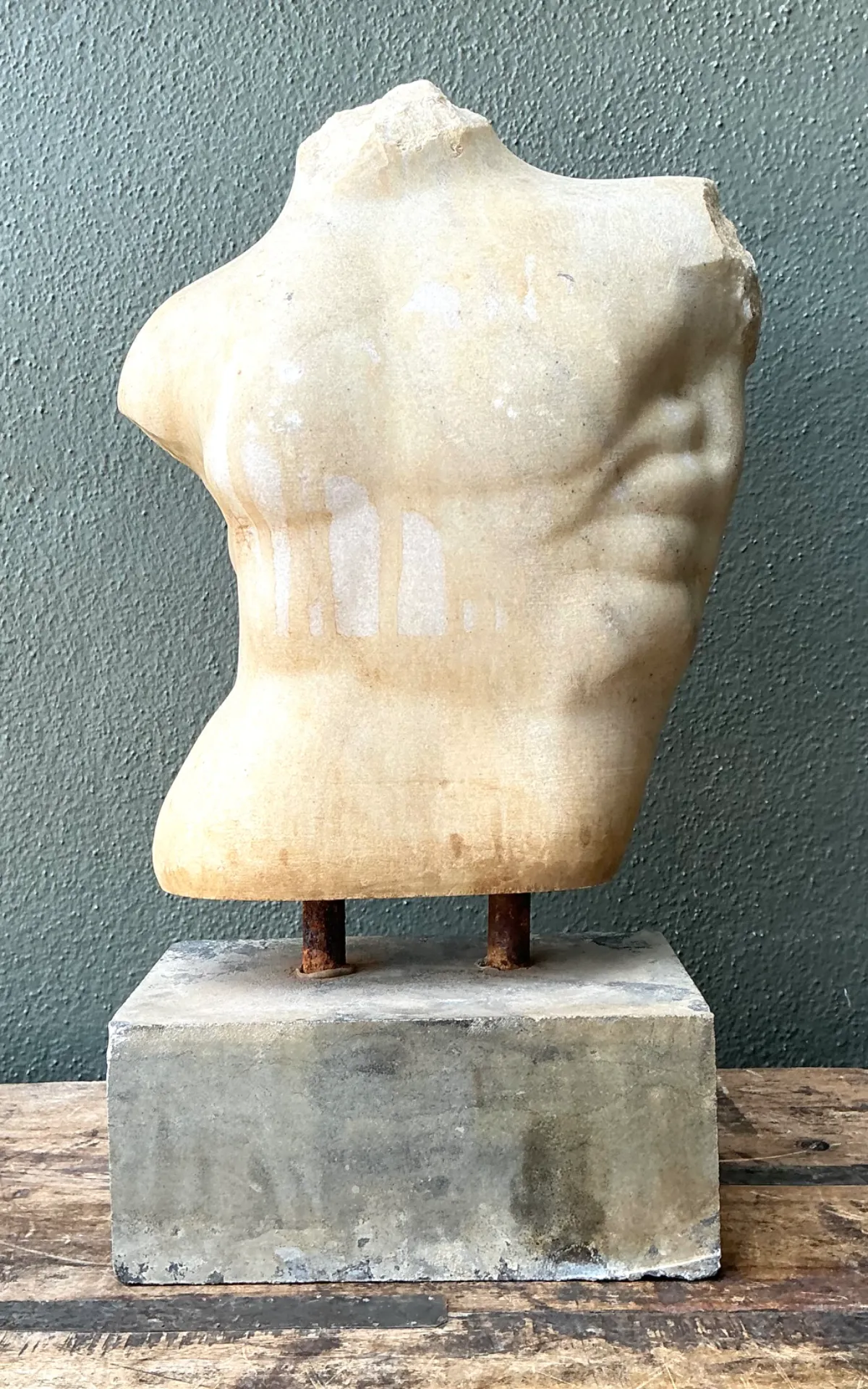 Vintage Stone Torso Sculpture on Cement Base — additional photo 8