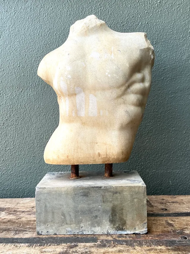 Vintage Stone Torso Sculpture on Cement Base — additional photo 8