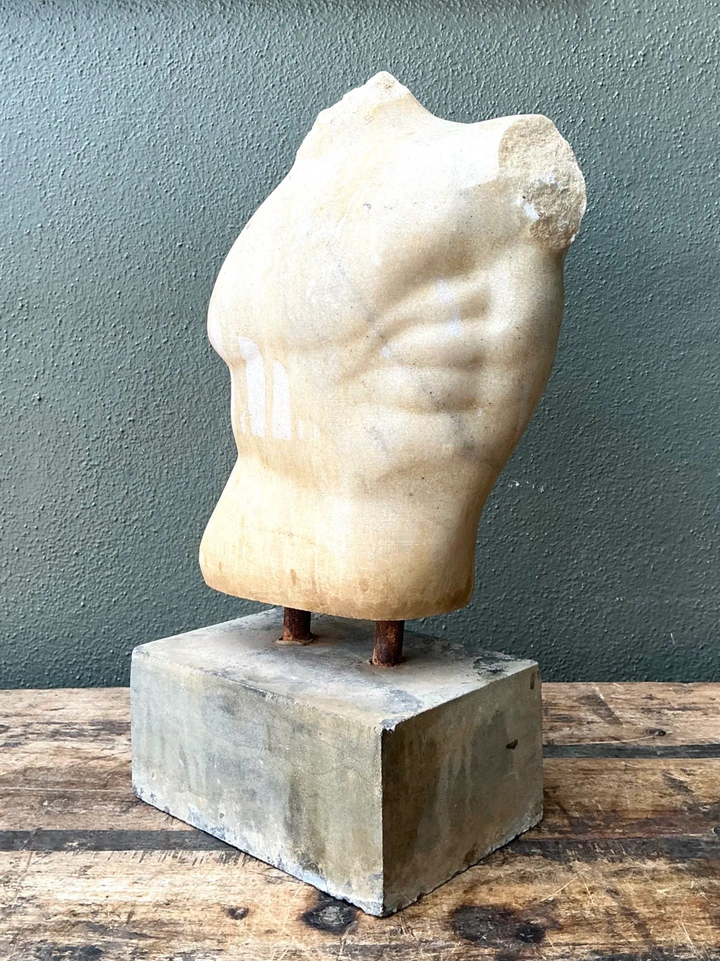 Vintage Stone Torso Sculpture on Cement Base — additional photo 1