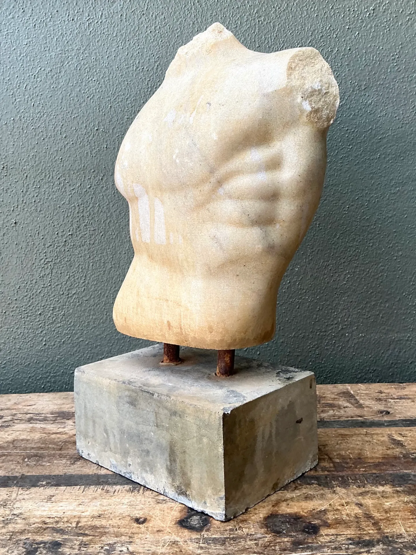 Vintage Stone Torso Sculpture on Cement Base — additional photo 3