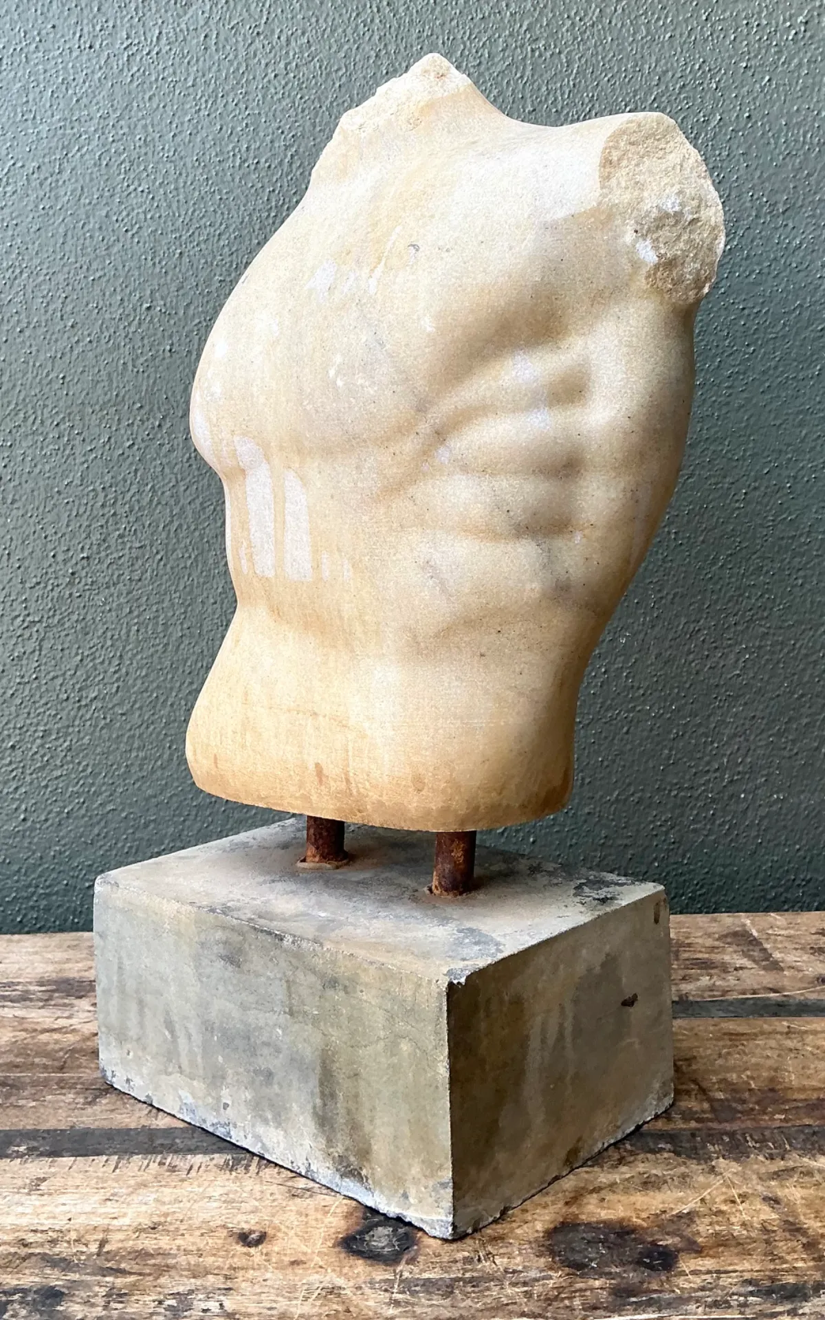 Vintage Stone Torso Sculpture on Cement Base — additional photo 3