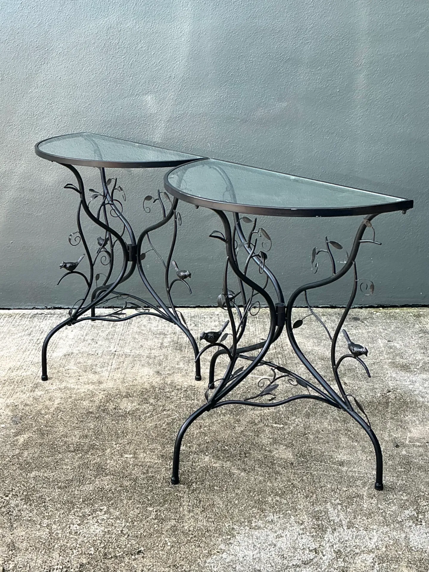 Vintage Sculptural Metal Demilune Console Tables - A Pair — additional photo 6