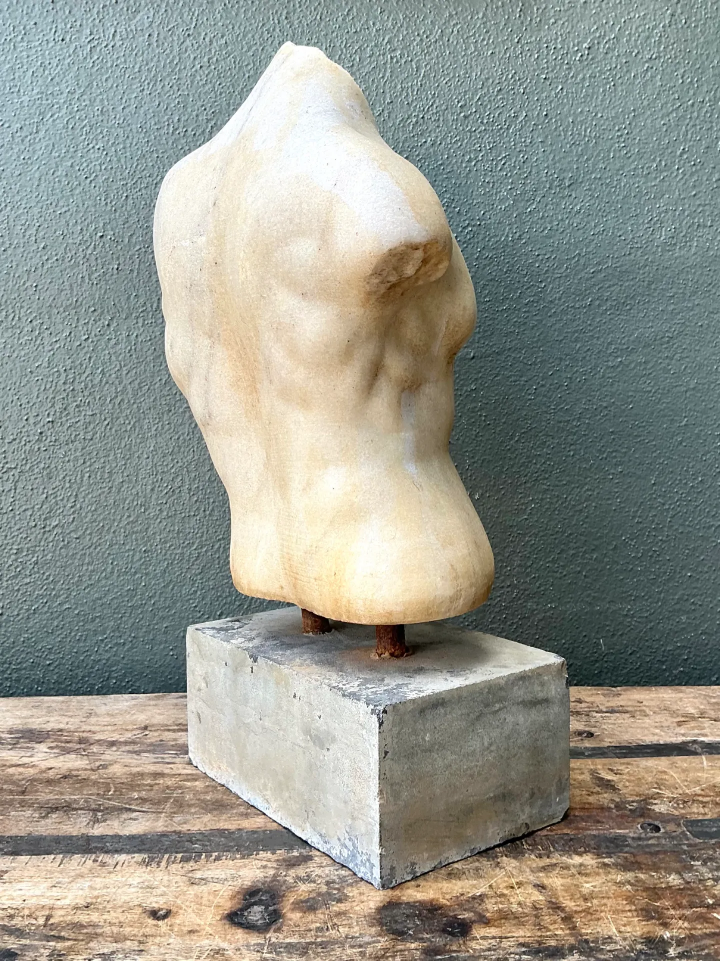 Vintage Stone Torso Sculpture on Cement Base — additional photo 5