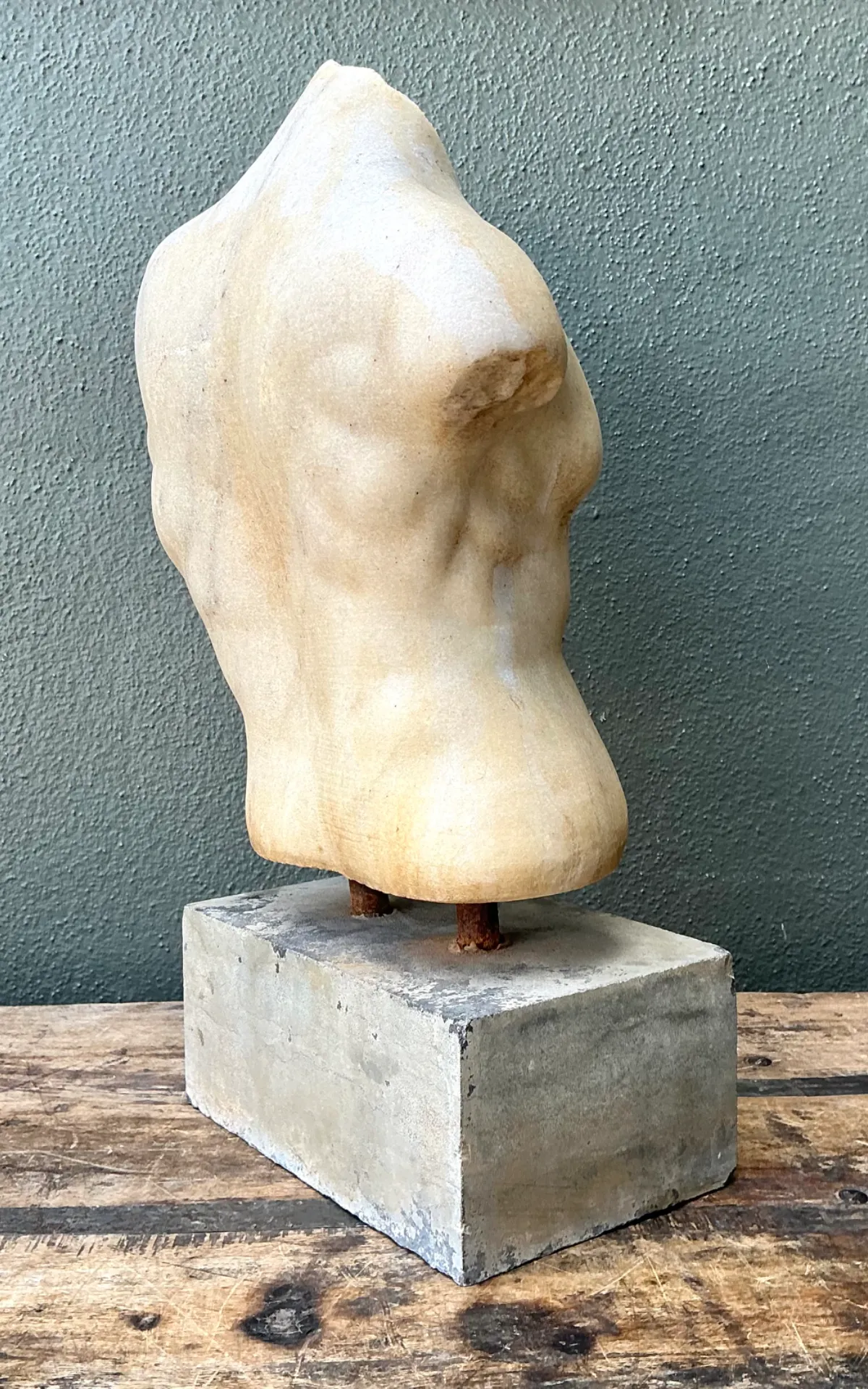 Vintage Stone Torso Sculpture on Cement Base — additional photo 5