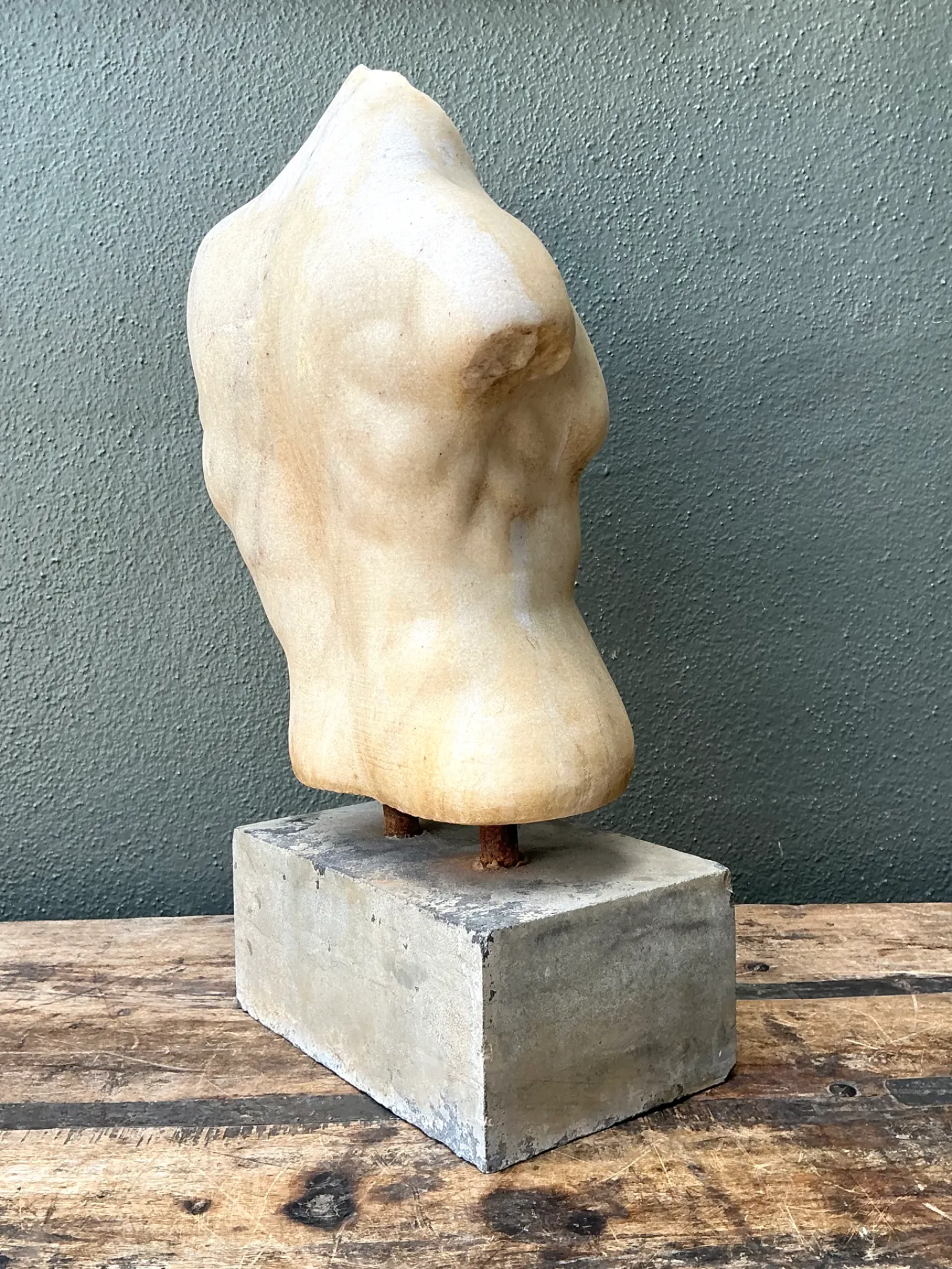 Vintage Stone Torso Sculpture on Cement Base — additional photo 7