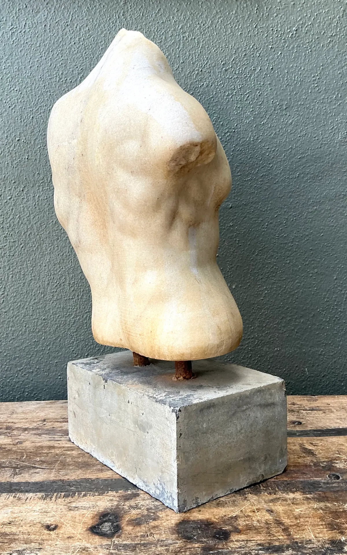 Vintage Stone Torso Sculpture on Cement Base — additional photo 7
