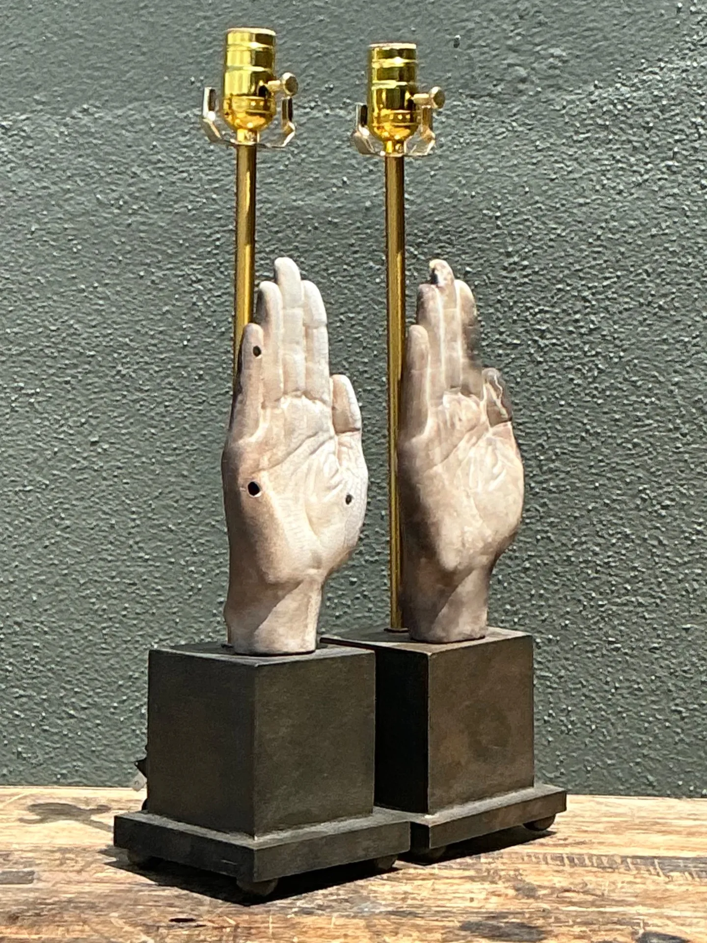 Vintage Ceramic Hand Sculpture Table Lamps - A Pair — additional photo 8