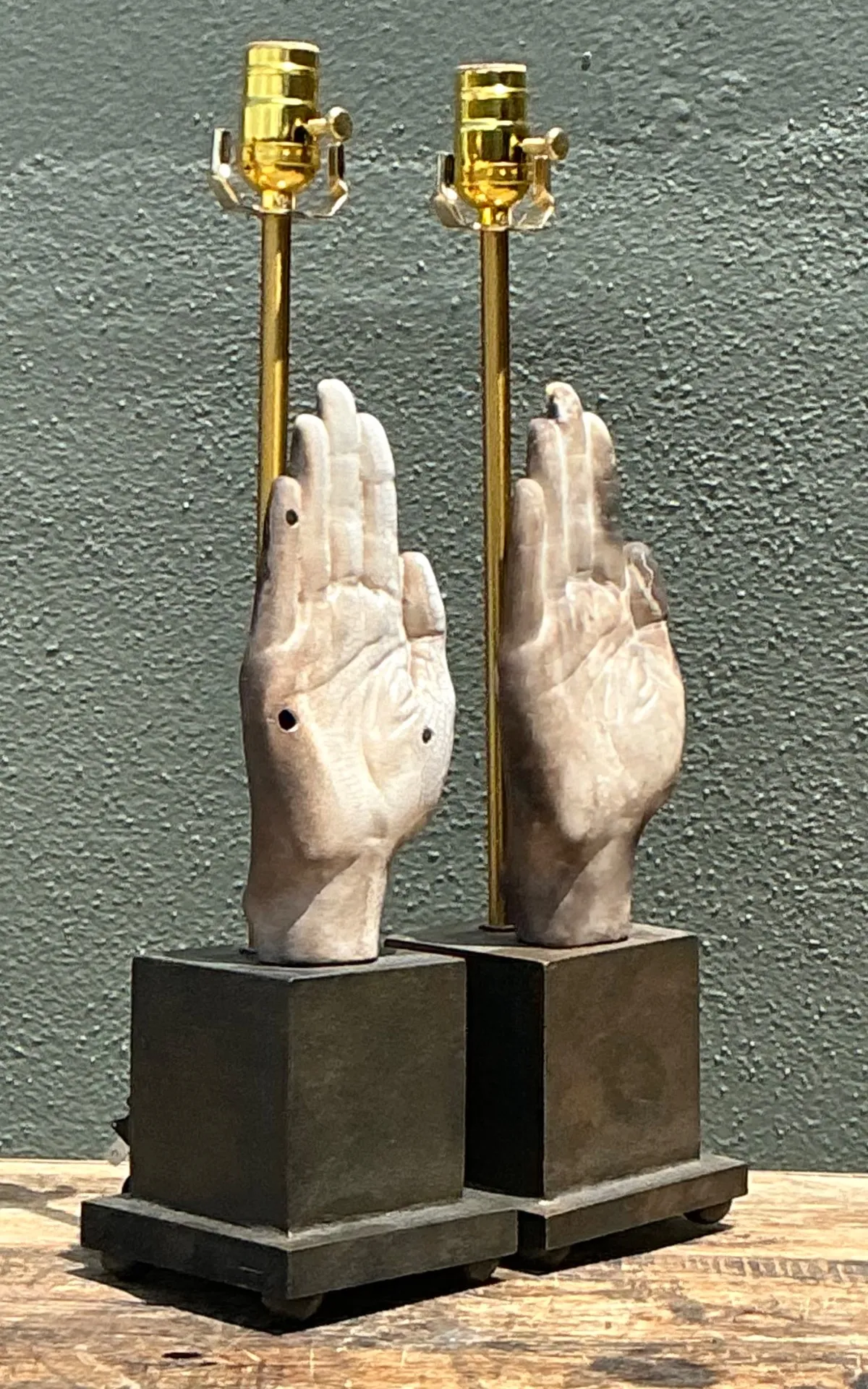 Vintage Ceramic Hand Sculpture Table Lamps - A Pair — additional photo 8