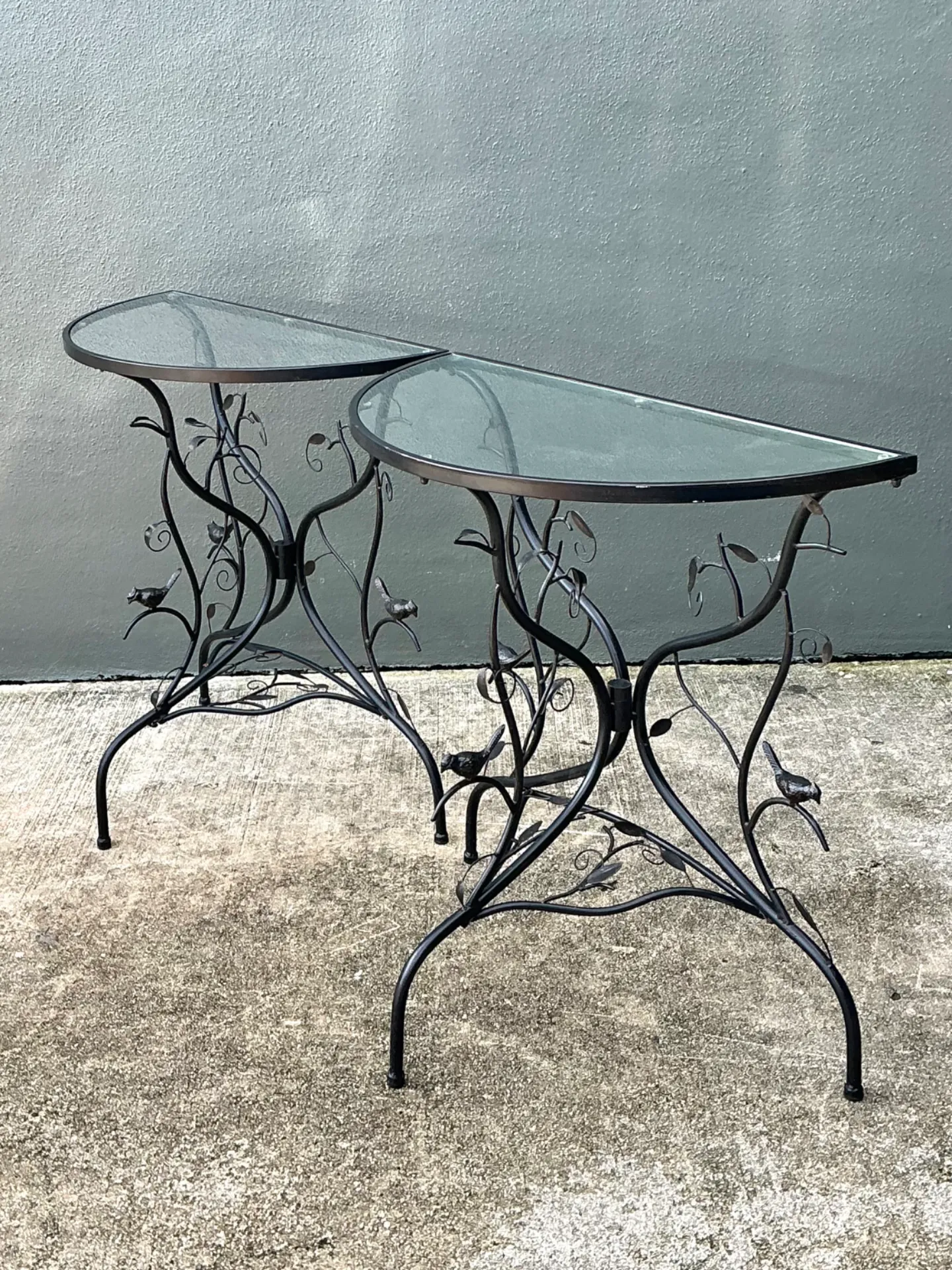 Vintage Sculptural Metal Demilune Console Tables - A Pair — additional photo 3
