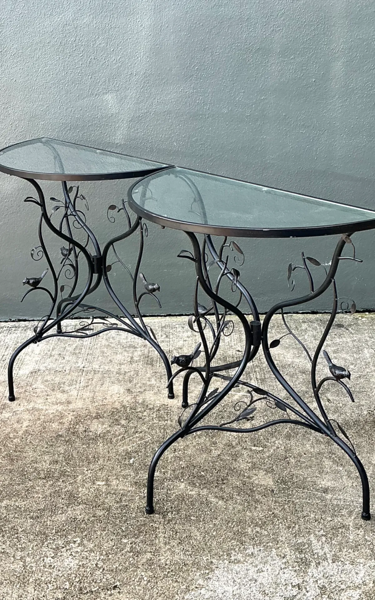 Vintage Sculptural Metal Demilune Console Tables - A Pair — additional photo 3