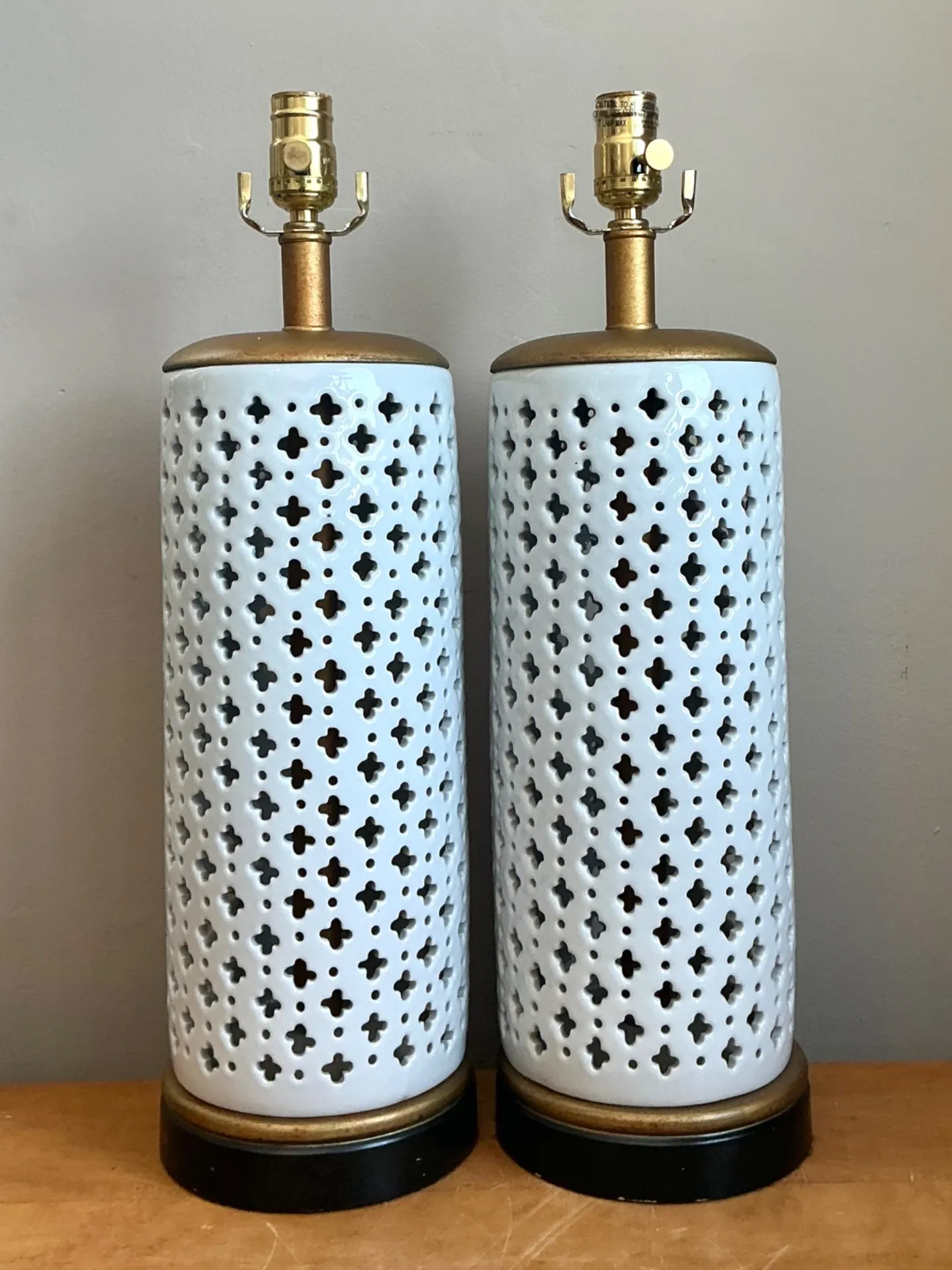 Vintage Perforated Ceramic Table Lamps - Pair — additional photo 3