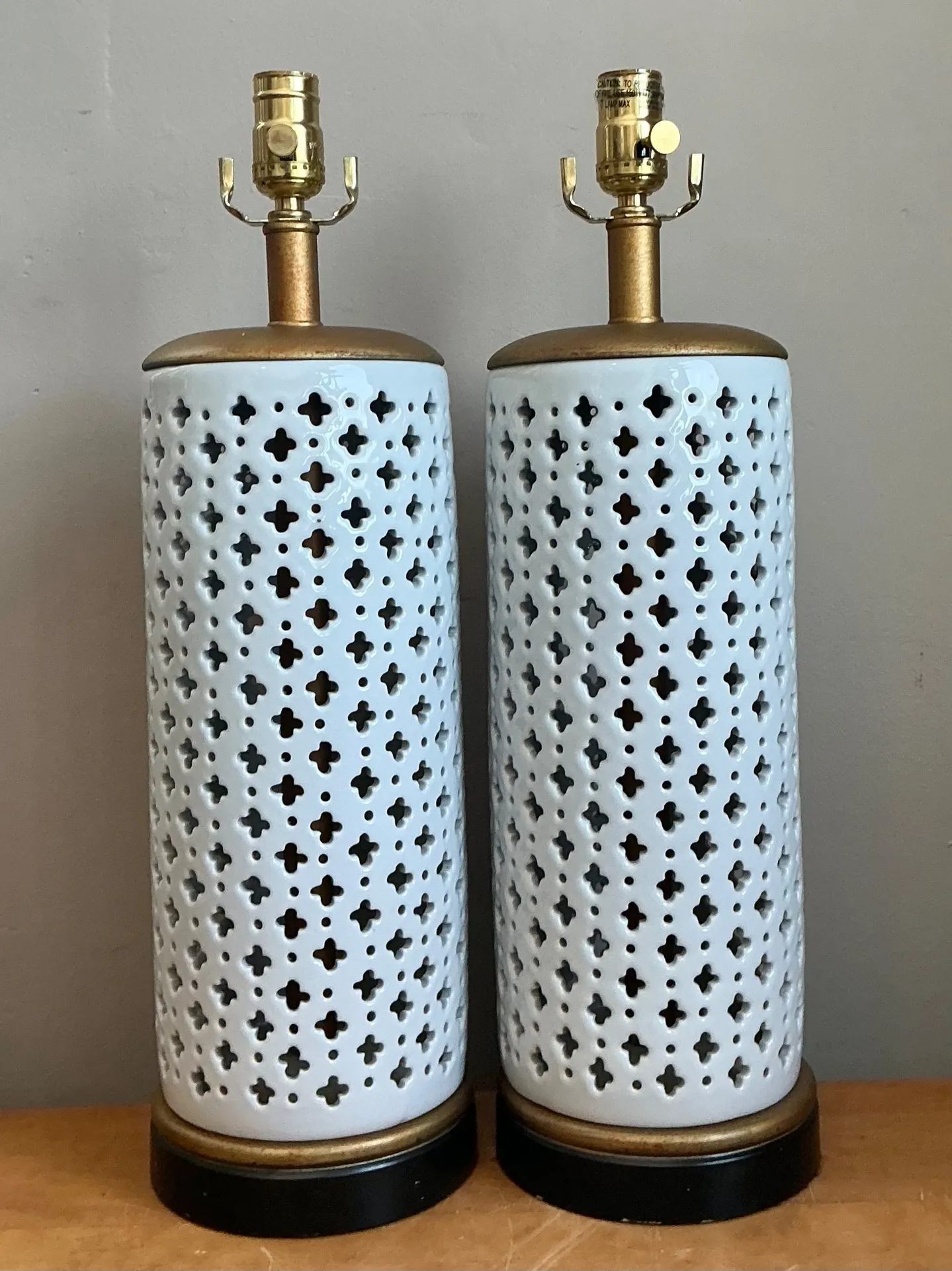 Vintage Perforated Ceramic Table Lamps - Pair — additional photo 2