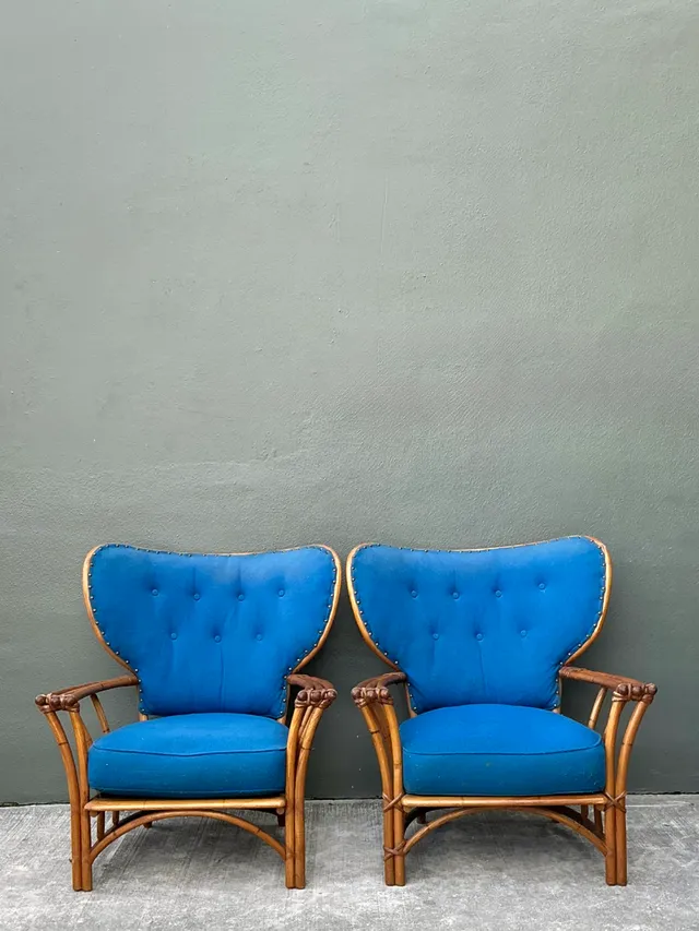 Vintage Heywood Wakefield Rattan Lounge Chairs - Pair — additional photo 7