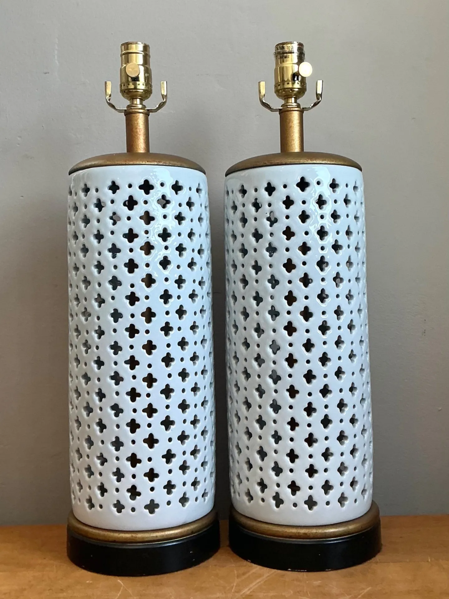 Vintage Perforated Ceramic Table Lamps - Pair — additional photo 5