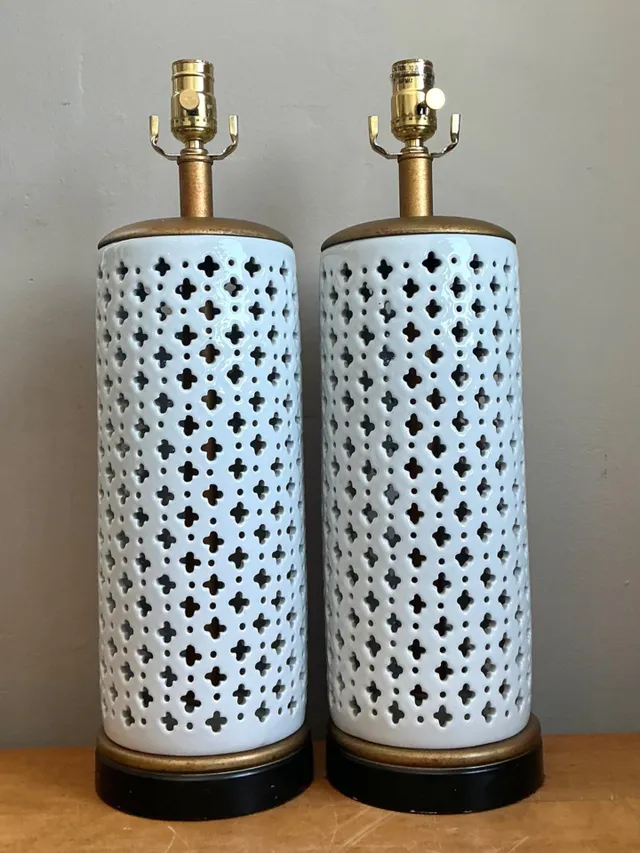 Vintage Perforated Ceramic Table Lamps - Pair — additional photo 5