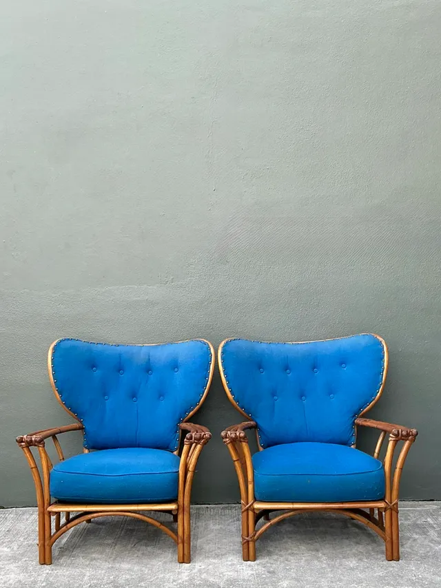 Vintage Heywood Wakefield Rattan Lounge Chairs - Pair — additional photo 8
