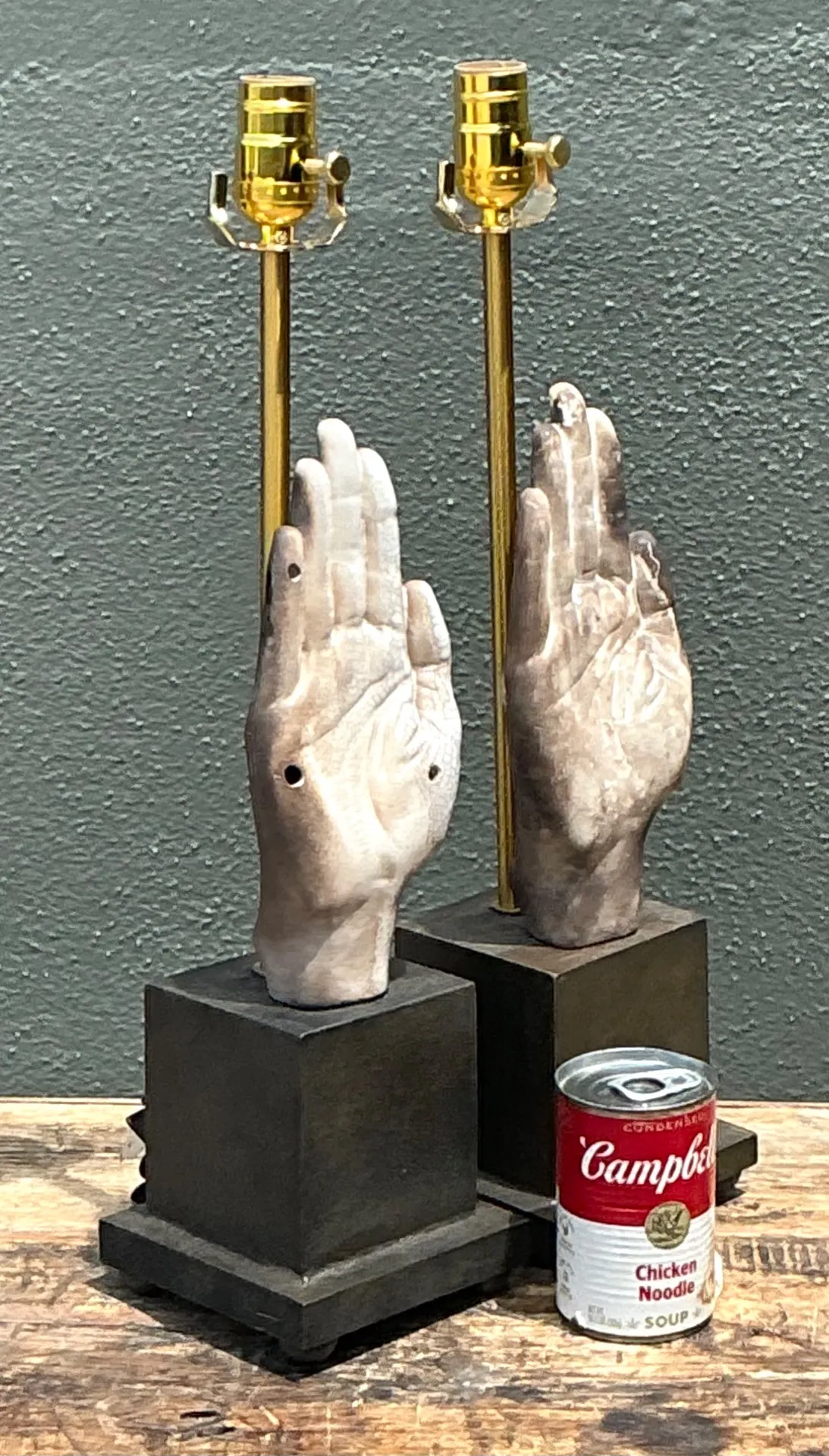 Vintage Ceramic Hand Sculpture Table Lamps - A Pair — additional photo 2