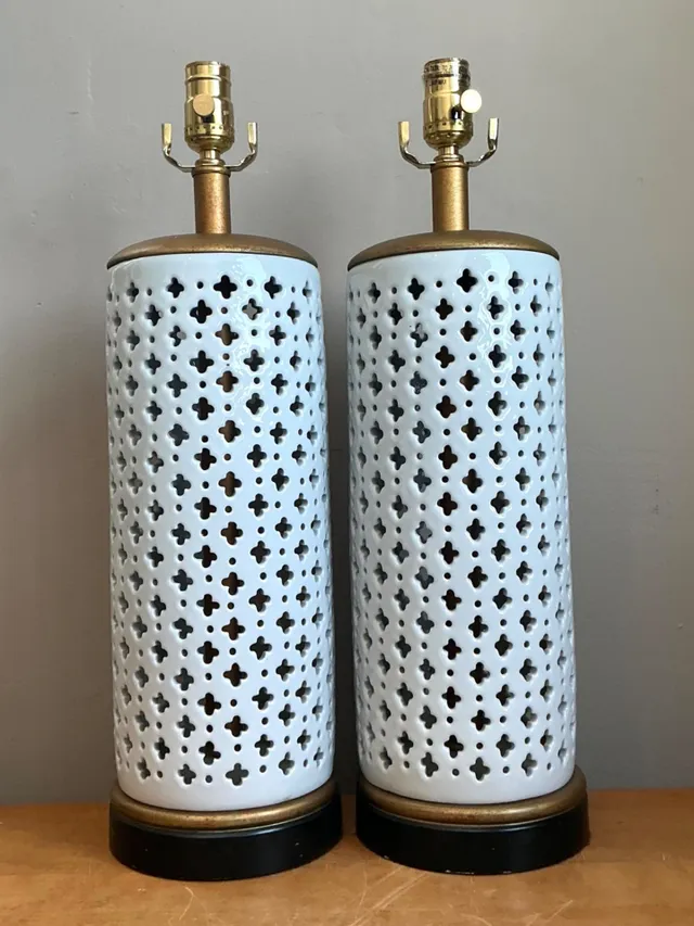 Vintage Perforated Ceramic Table Lamps - Pair — additional photo 6