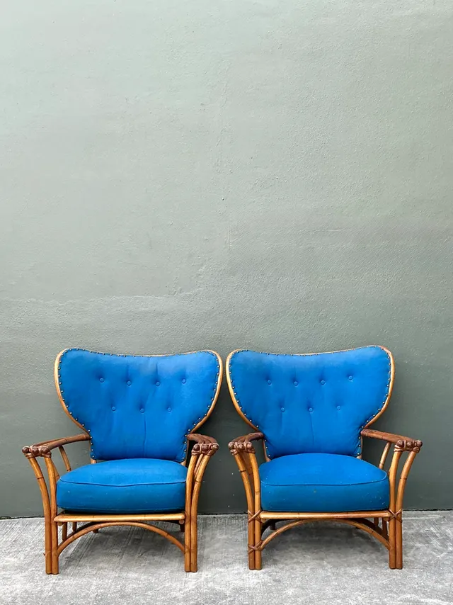 Vintage Heywood Wakefield Rattan Lounge Chairs - Pair — additional photo 3