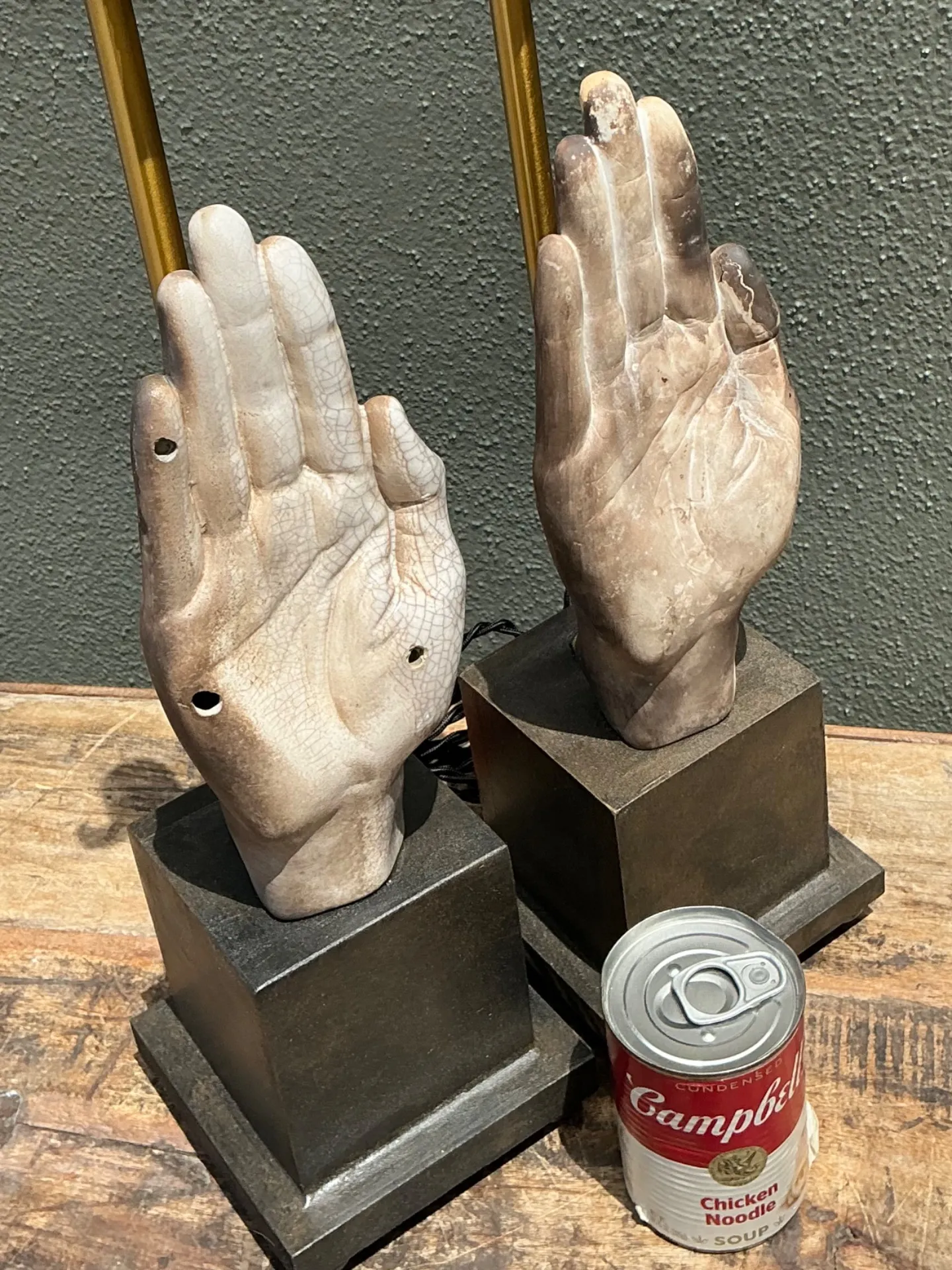 Vintage Ceramic Hand Sculpture Table Lamps - A Pair — additional photo 1