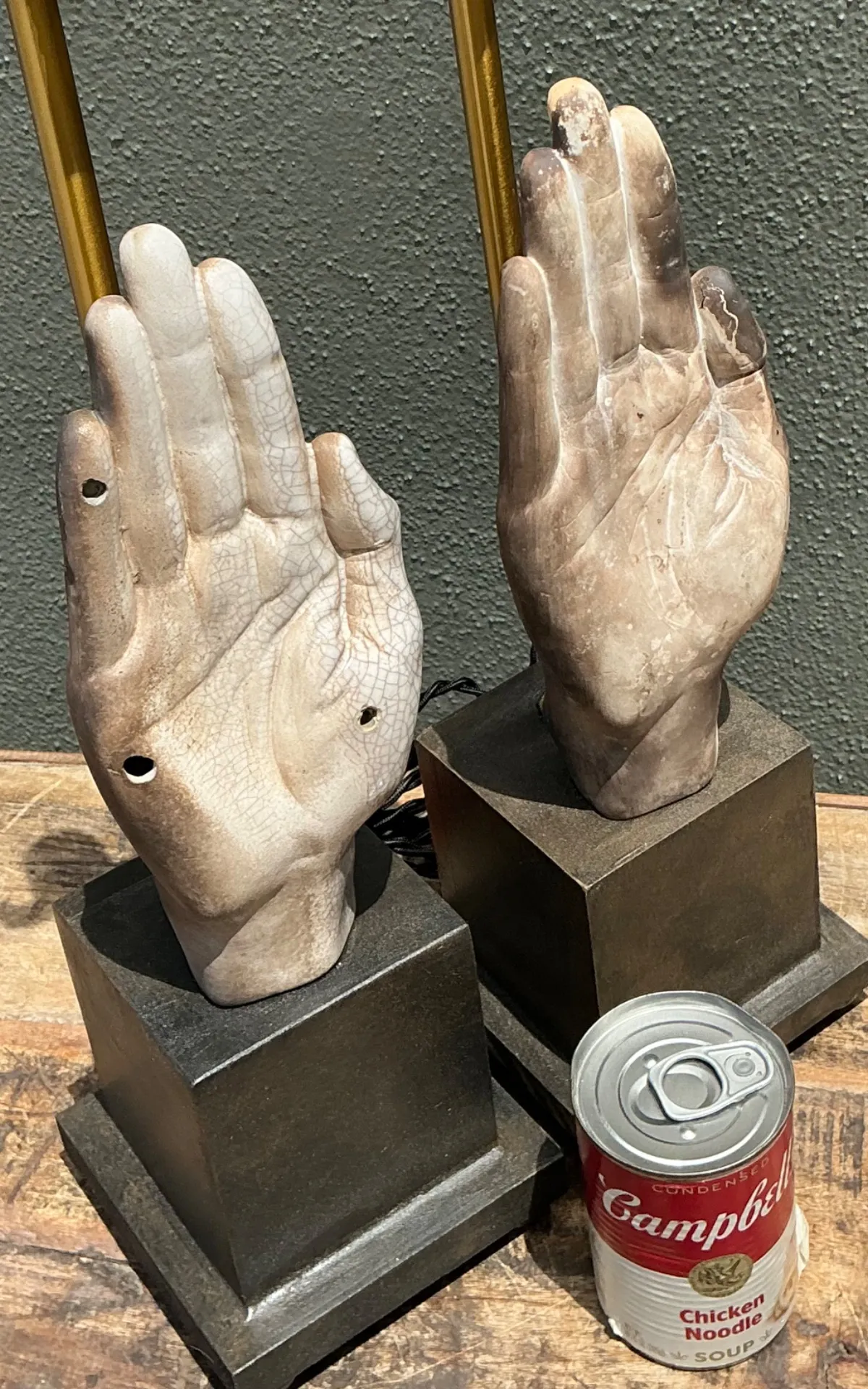Vintage Ceramic Hand Sculpture Table Lamps - A Pair