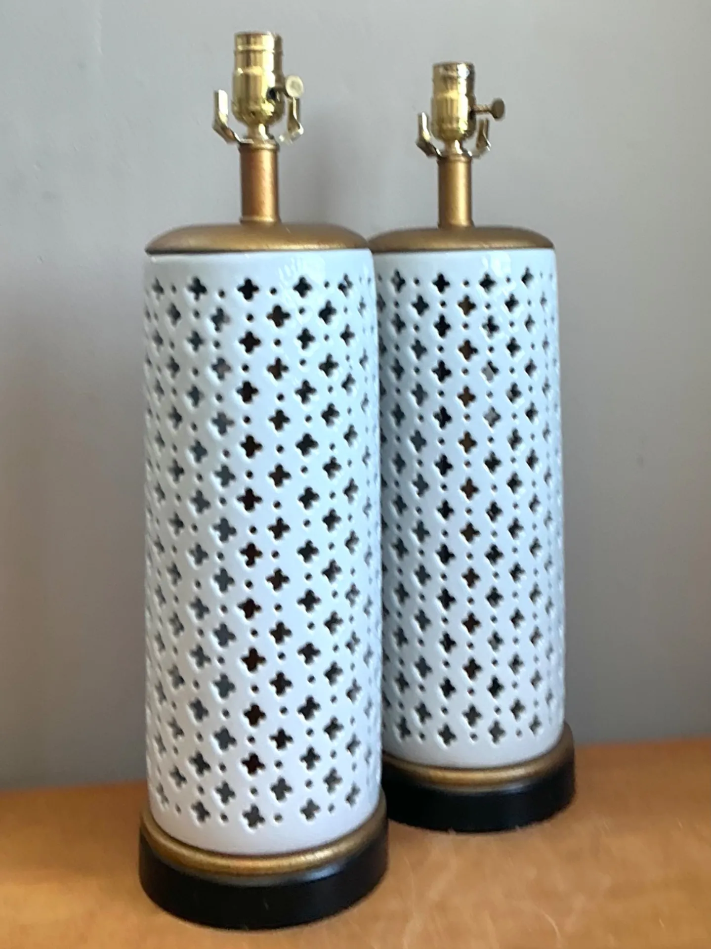 Vintage Perforated Ceramic Table Lamps - Pair — additional photo 7