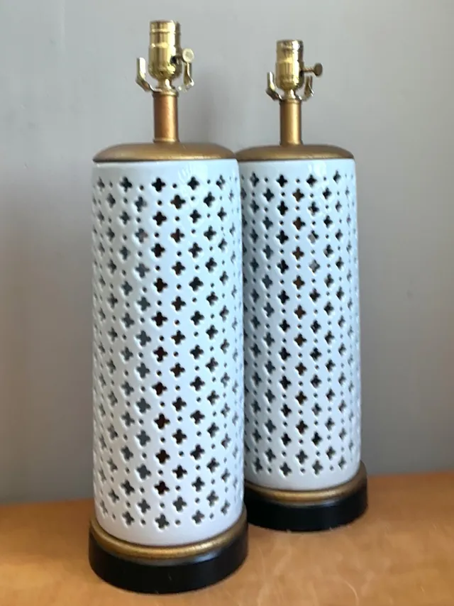 Vintage Perforated Ceramic Table Lamps - Pair — additional photo 7