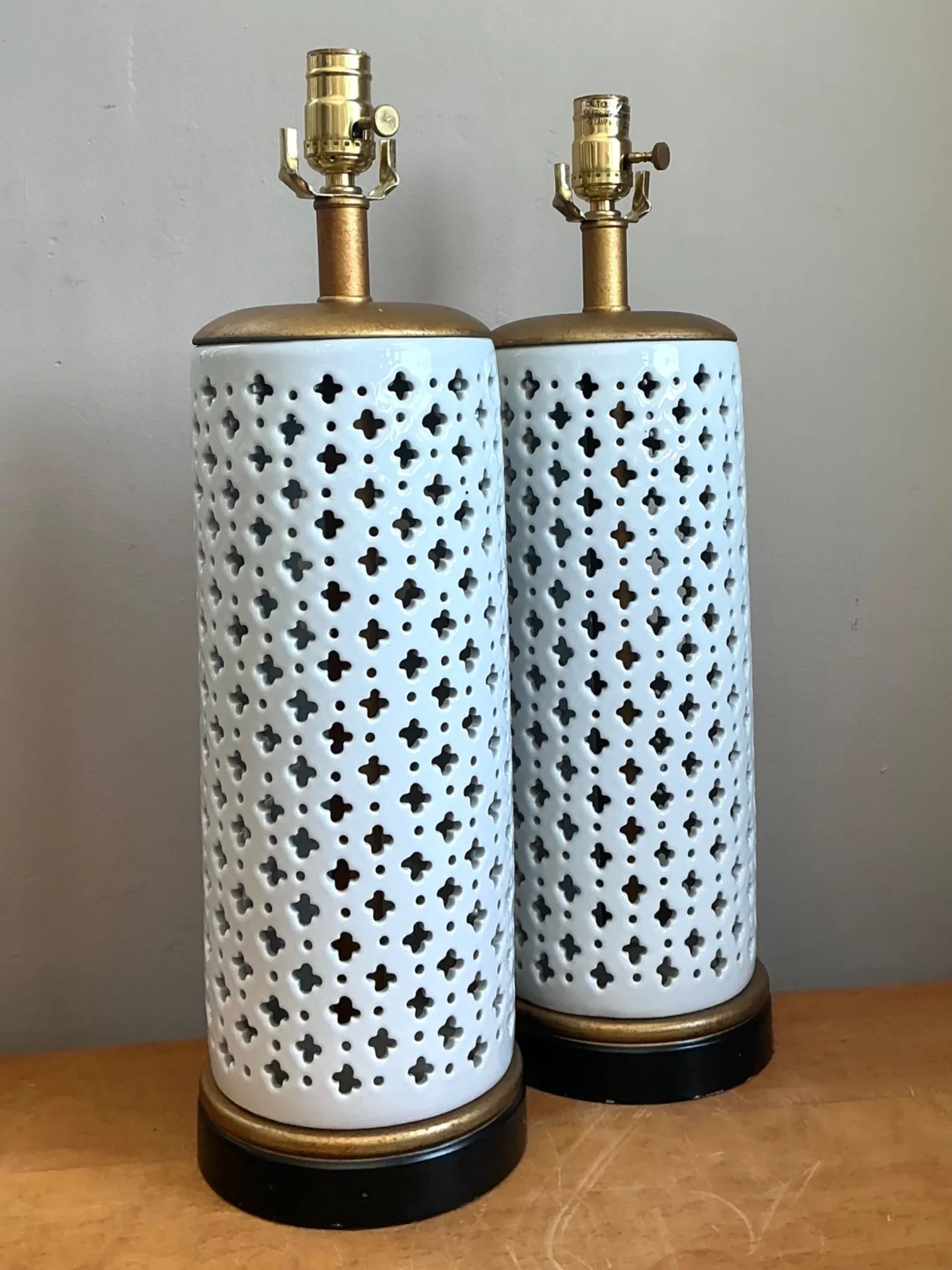Vintage Perforated Ceramic Table Lamps - Pair — additional photo 4