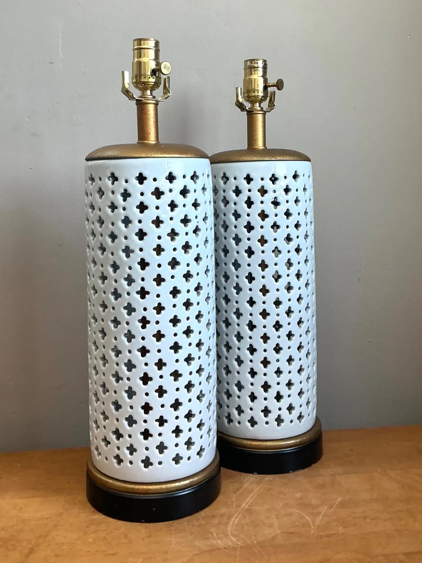 Vintage Perforated Ceramic Table Lamps - Pair — additional photo 1