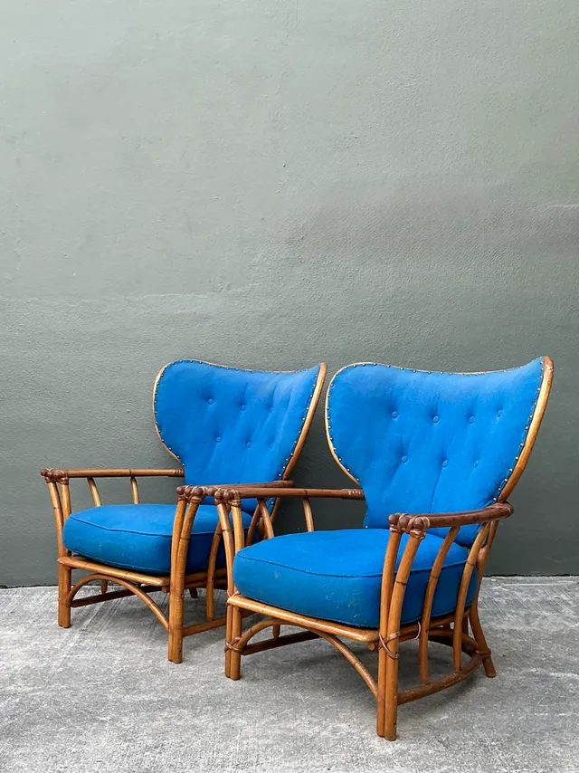 Vintage Heywood Wakefield Rattan Lounge Chairs - Pair — additional photo 2
