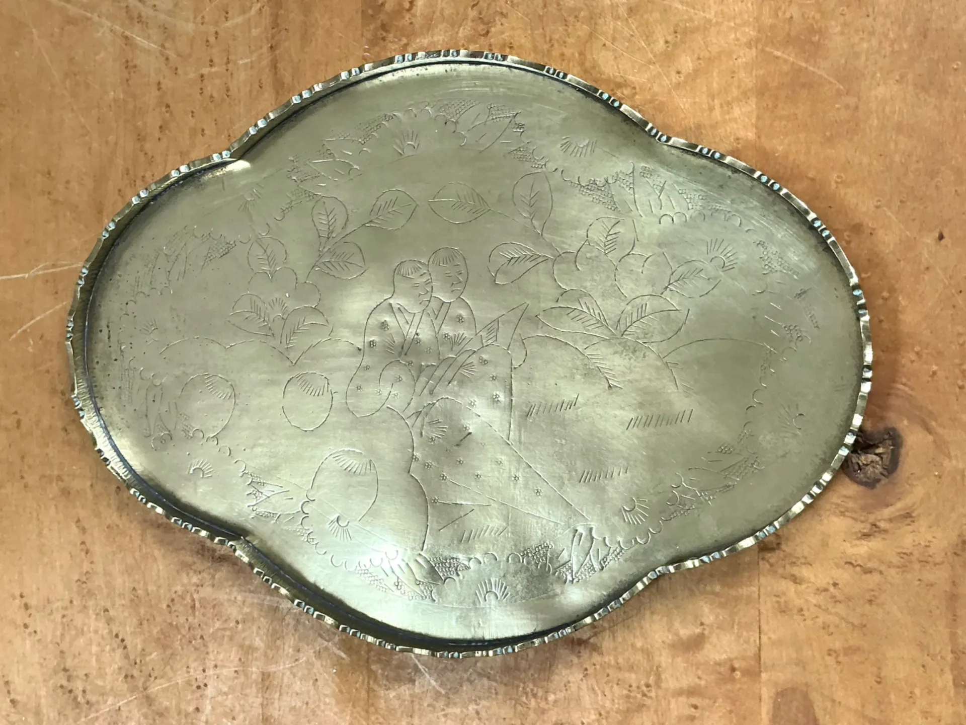 Vintage Engraved Chinoiserie Brass Tray — additional photo 3