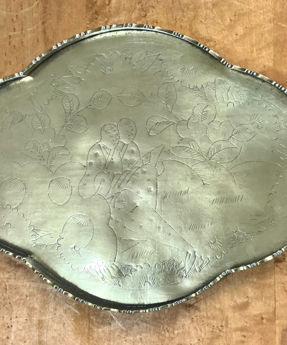 Vintage Engraved Chinoiserie Brass Tray — additional photo 3