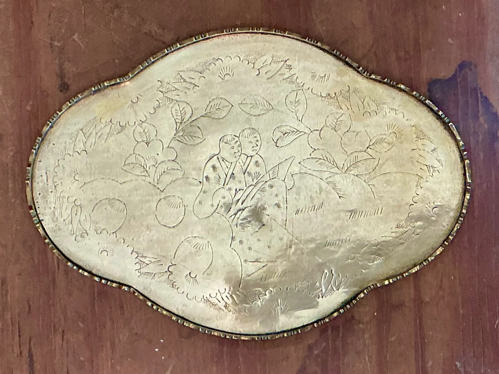 Vintage Engraved Chinoiserie Brass Tray — additional photo 7