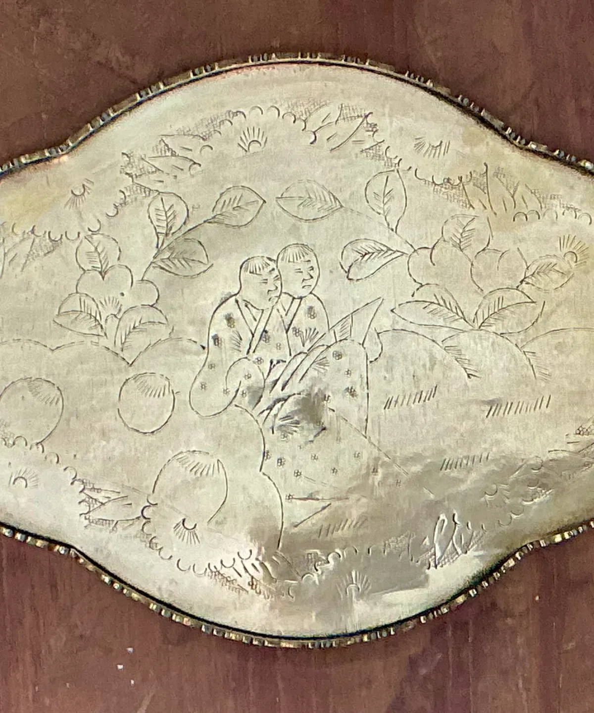 Vintage Engraved Chinoiserie Brass Tray — additional photo 7