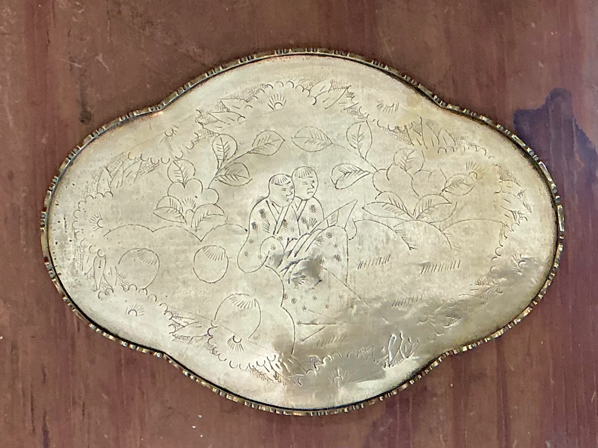 Vintage Engraved Chinoiserie Brass Tray — additional photo 5