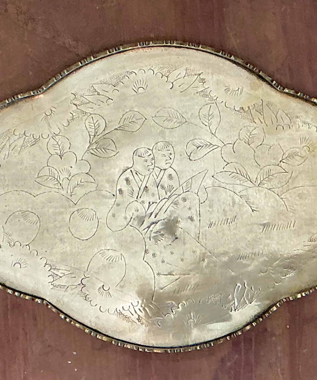 Vintage Engraved Chinoiserie Brass Tray — additional photo 5