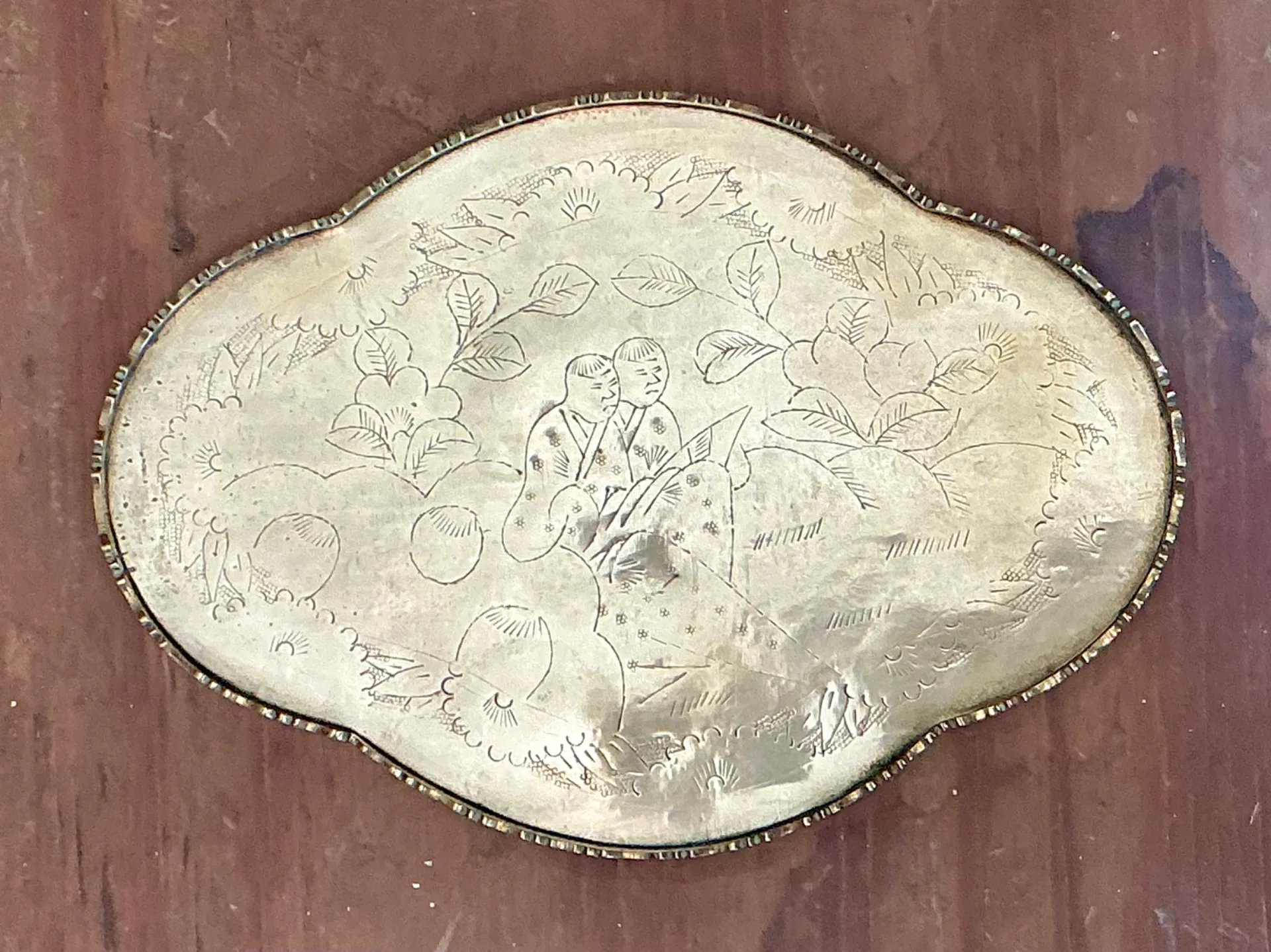 Vintage Engraved Chinoiserie Brass Tray — additional photo 8